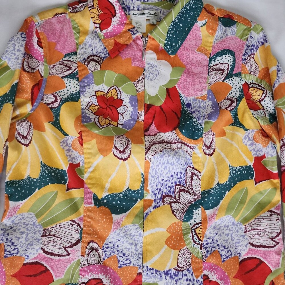 Coldwater Creek Women's Vintage Multicolor Floral Zip Front Jacket Petite Sz PL - Picture 5 of 10